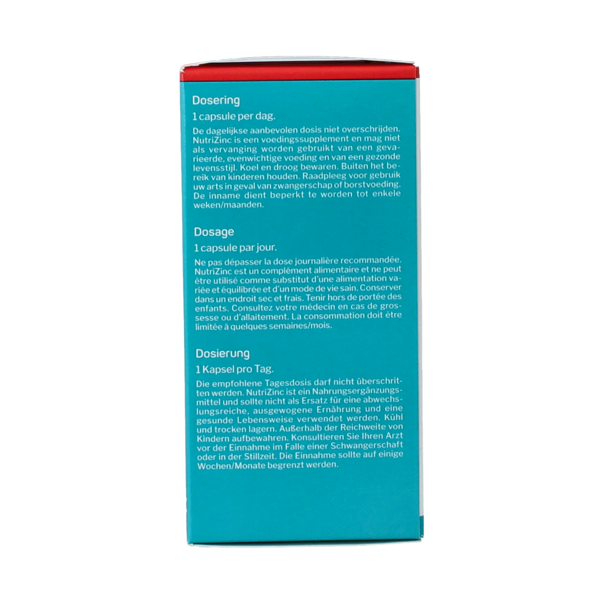 Nutrisan Nutrizinc capsules, dietary supplement with zinc, shown in a blister pack for immune support and overall health.
