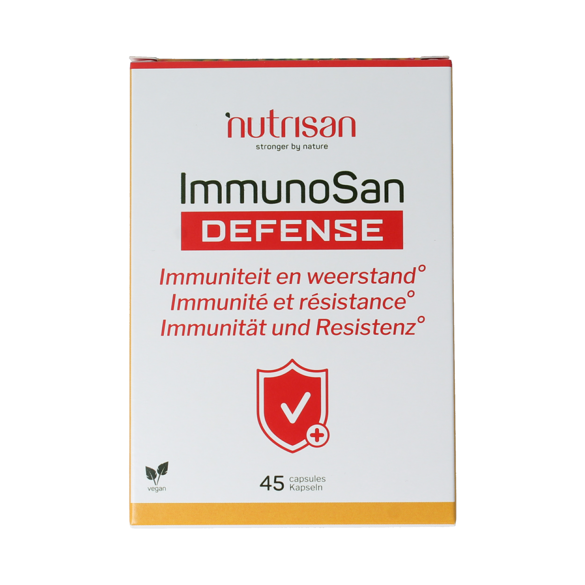 Nutrisan Immunosan Defense vegetarian herbal capsules, dietary supplement for immune support, shown in blister pack.