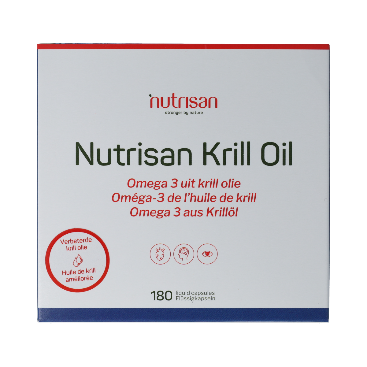 Nutrisan Krill Oil Licaps, a bottle of Vetzuren supplement capsules with Krill oil from Nutrisan.