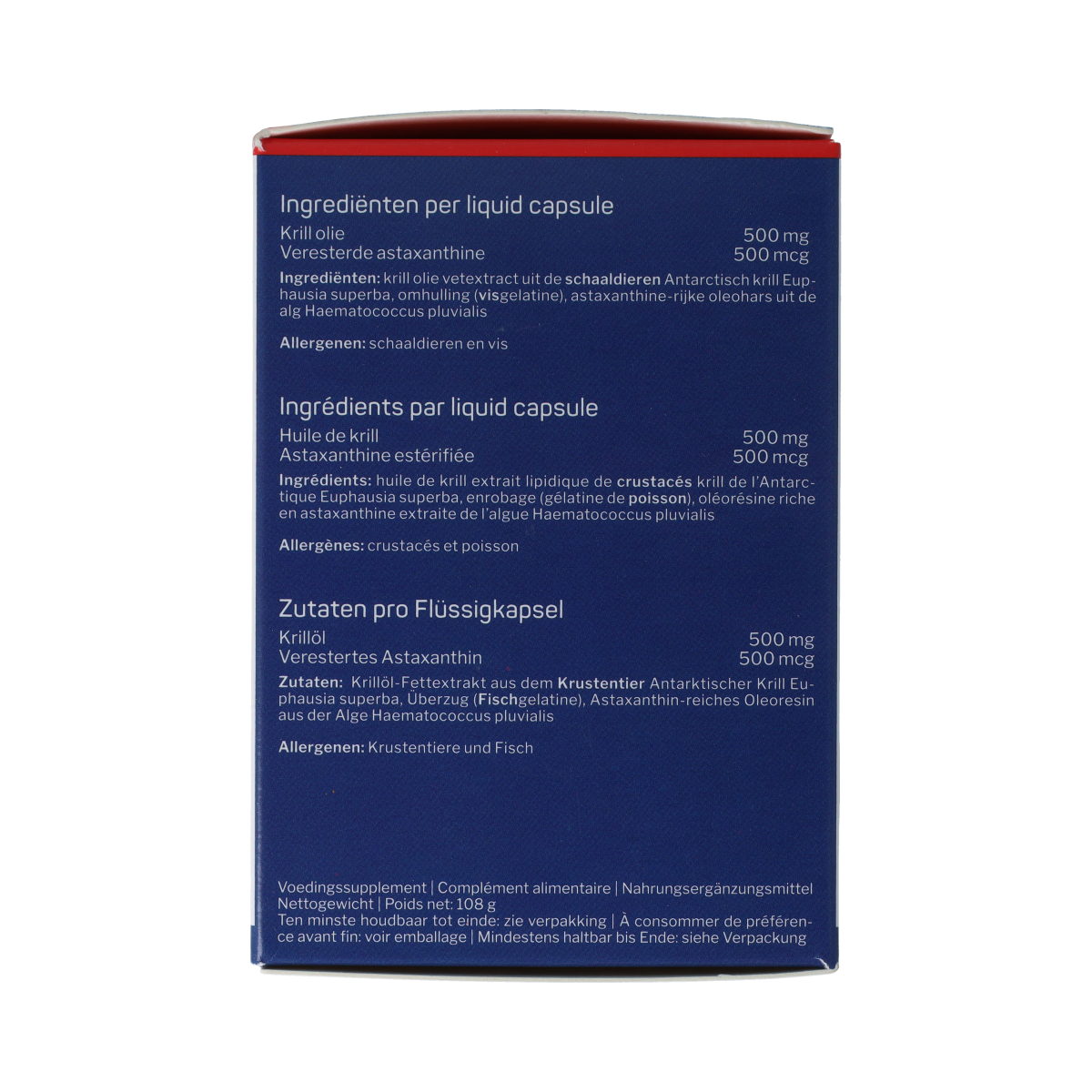 Nutrisan Krill Oil Licaps supplement with omega fatty acids, displayed in clear capsules on a white background.