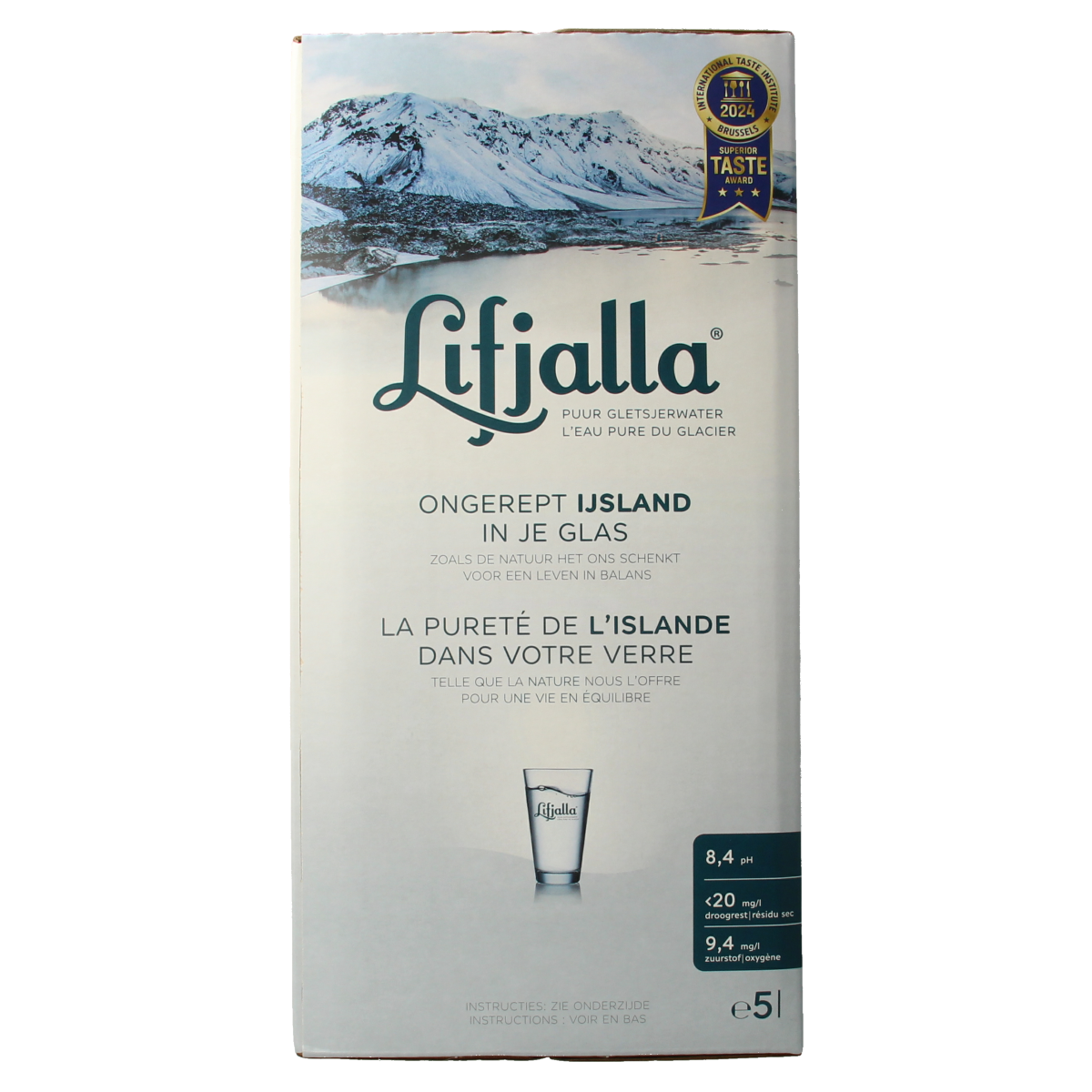 Lifjalla Icelandic water 5-liter bottle from the drinks and juices category, clear water visible in a large plastic container.