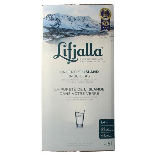 Lifjalla Icelandic water 5-liter bottle from the drinks and juices category, clear water visible in a large plastic container.