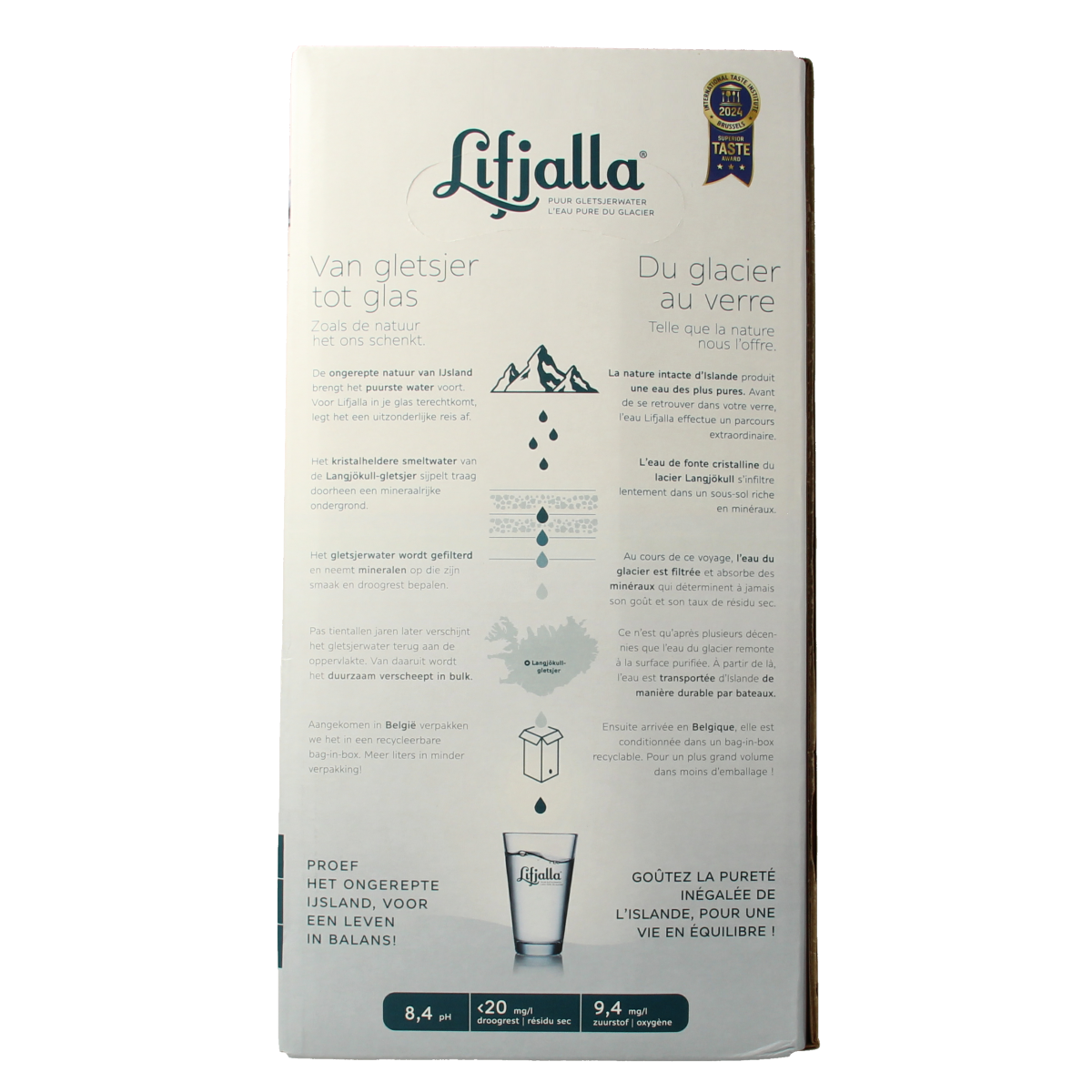 Lifjalla Icelandic water bottle, 5-liter size, clear plastic with blue label, showing the brand name Lifjalla on the label.