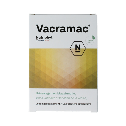 Nutriphyt Vacramac 30 capsules containing micro-organismen for digestive health in a clear bottle.