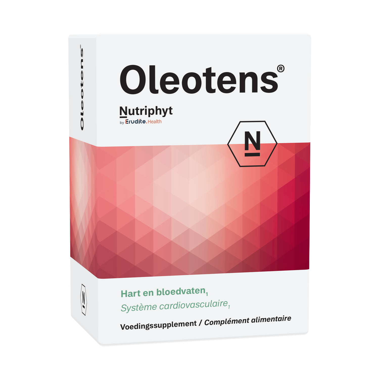 Nutriphyt Oleotens herbal supplement tablets, 60-count, in plastic bottle, showing the product label and tablets inside.