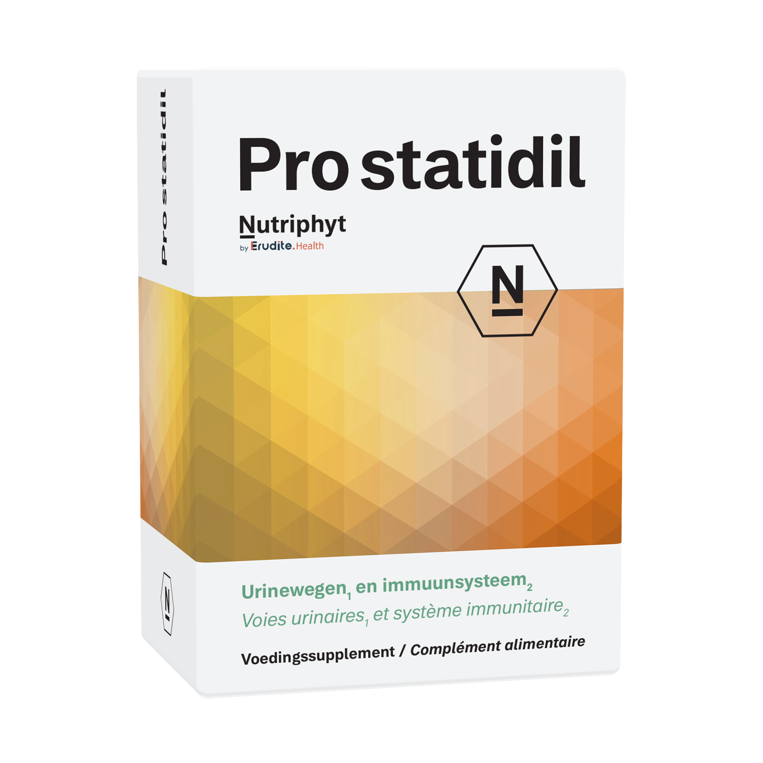 Nutriphyt Prostatidil herbal supplement box with 60 tablets, featuring herbal ingredients for prostate health.
