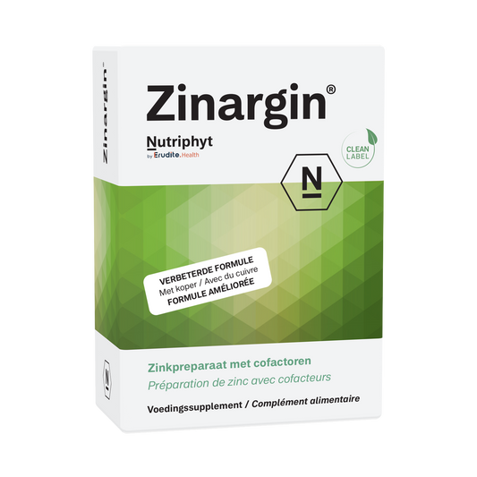 Nutriphyt Zinargin herbal supplement tablets in a blister pack, used as a natural herbal remedy for health support.
