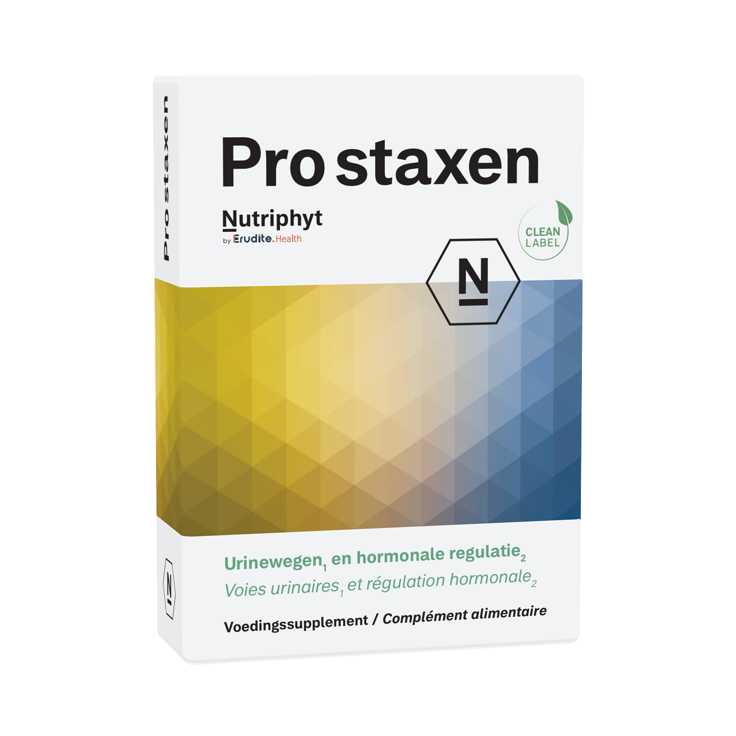 Nutriphyt Prostaxen herbal supplement capsules for prostate health, 30 capsules in a clear bottle with label.