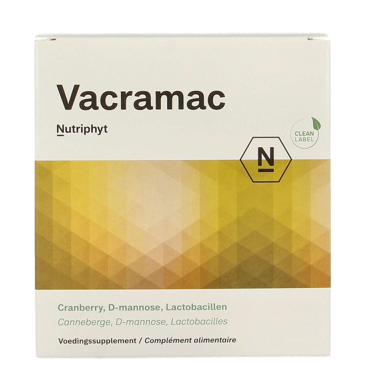 Nutriphyt Vacramac micro-organismen capsules in a bottle, dietary supplement for gut health and digestion.