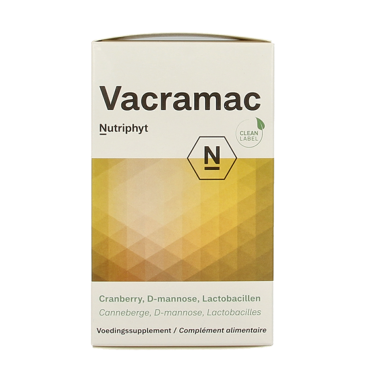 Nutriphyt Vacramac 90 capsules featuring micro-organismen dietary supplement in a clear plastic bottle.