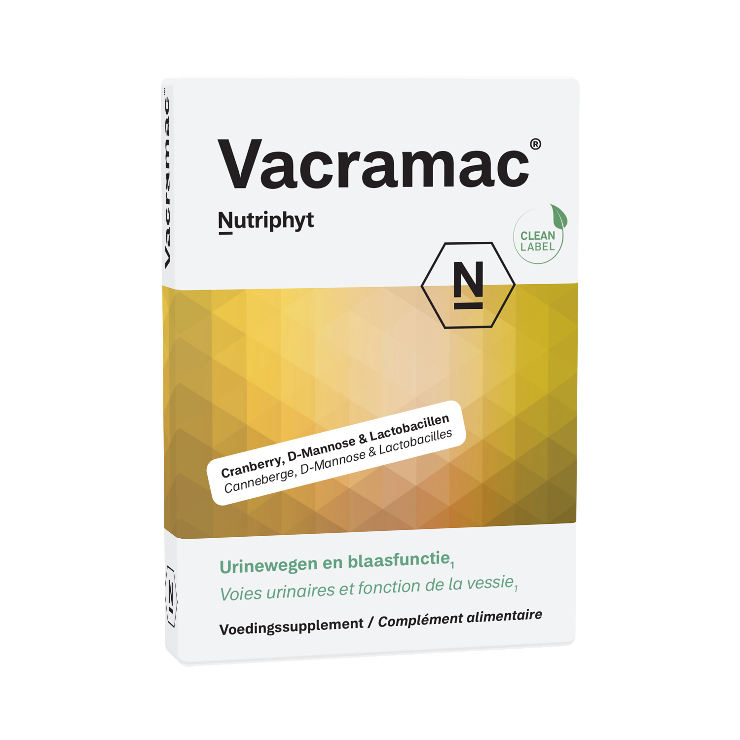 Nutriphyt Vacramac 10.00 capsules featuring micro-organismen supplement in a clear bottle with a white label.