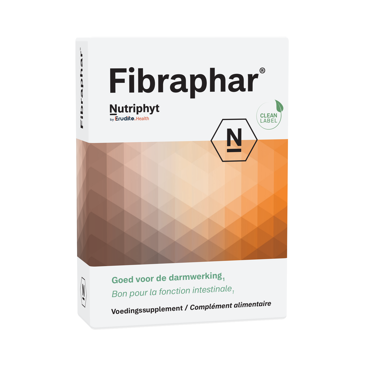 Nutriphyt Fibraphar probiotic capsules featuring micro-organisms, in a white bottle with label and capsule images.