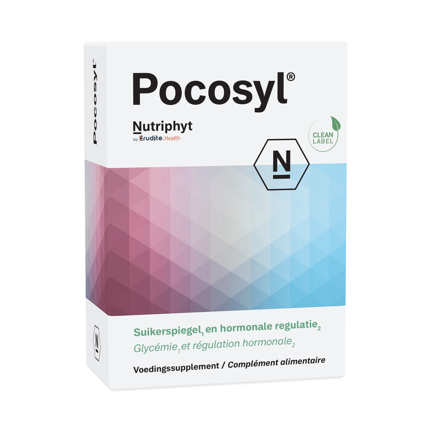 Nutriphyt Pocosyl herbal supplement capsules, 60-count bottle, natural herbal kruidenpreparaten product with green and white packaging