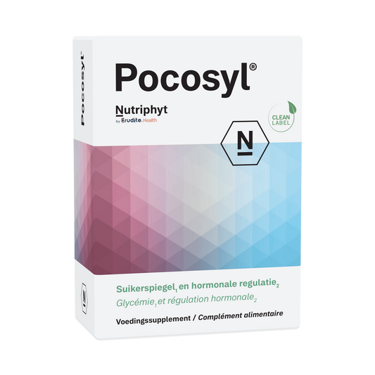 Nutriphyt Pocosyl herbal supplement capsules, 60-count bottle, natural herbal kruidenpreparaten product with green and white packaging