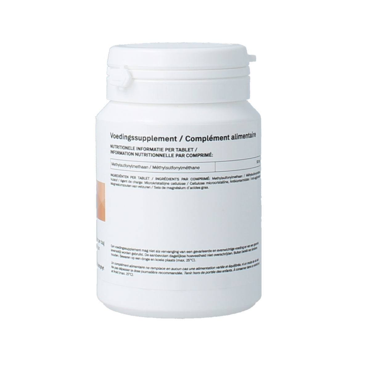 Nutriphyt Metsulphar mineral tablets, 90 count, close-up view showing the supplement packaging and tablets.