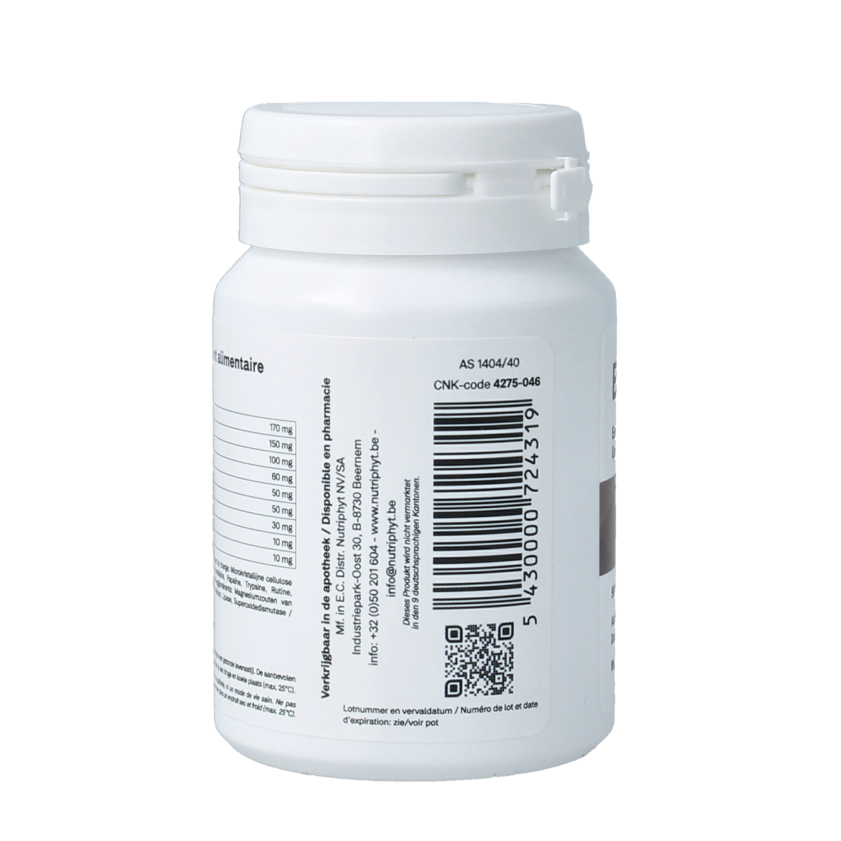 Nutriphyt Enzyphar 90 tablets of fiber and enzymes supplement showing the bottle with tablets inside