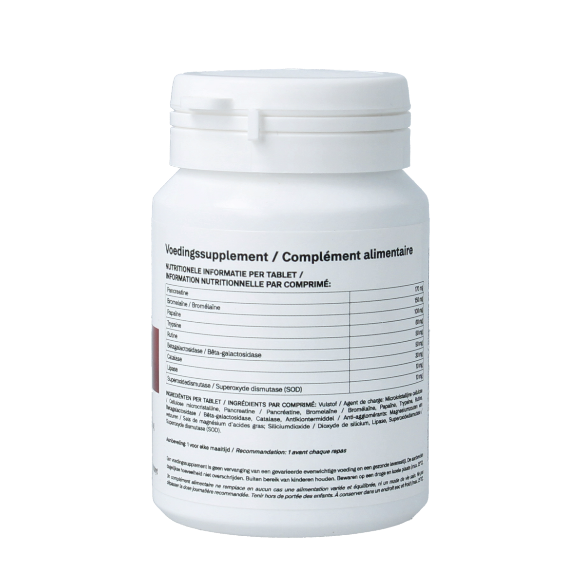 Nutriphyt Enzyphar 90 tablets, dietary supplement with fibers and enzymes, shown in blister pack on white background.