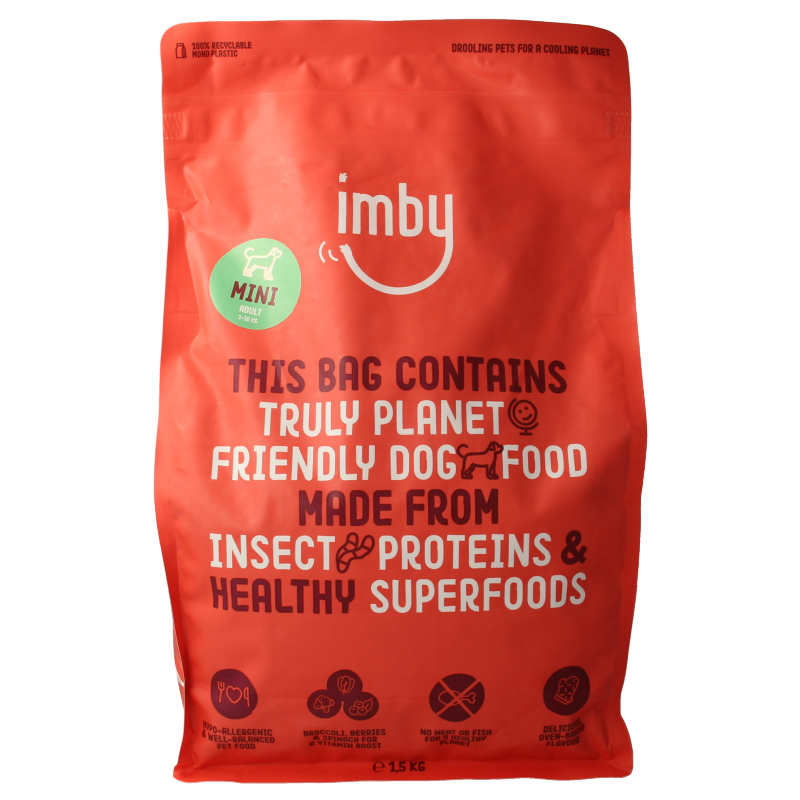Imby Pet Food hondenbrokken met insecteneiwit, kleine krokante hondenvoeding, 1500 gram voor kleine honden 1-10 kg