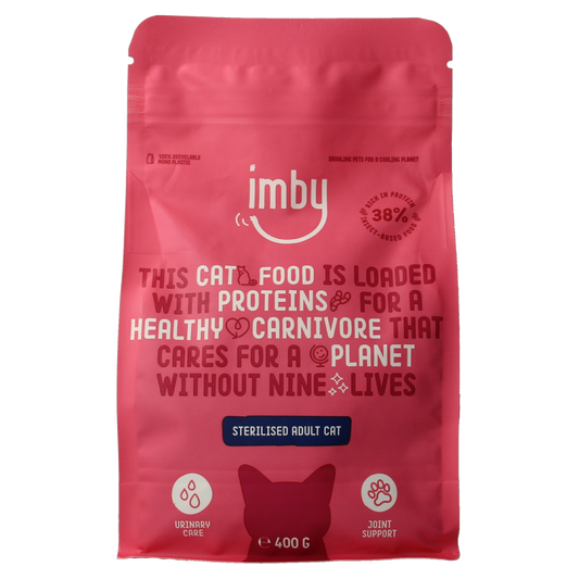 Imby Pet Food Kattenbrokken insecteneiwitten dierenvoeding in 400g bag, high-protein cat food with insect ingredients