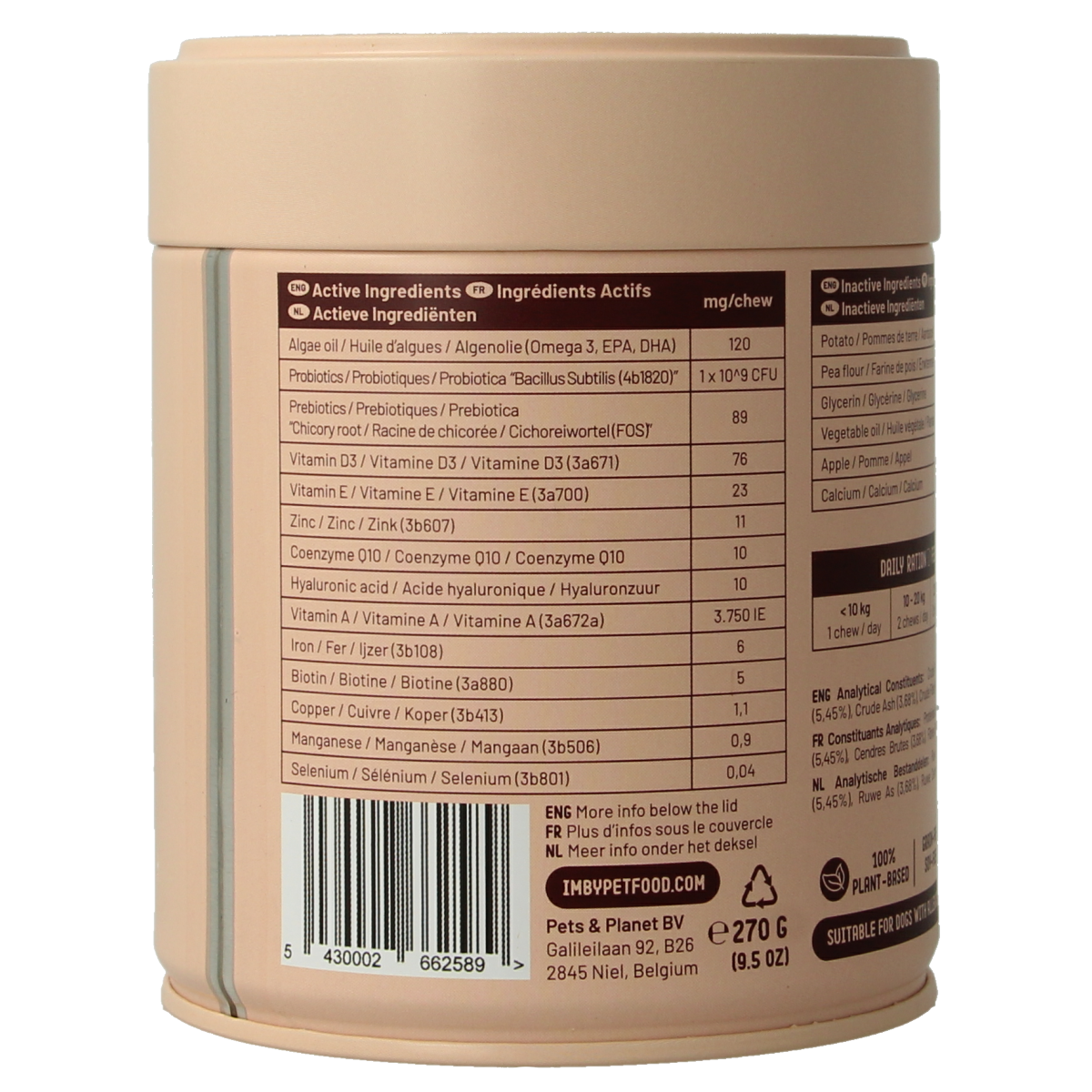 Imby Pet Food huid en vacht supplement voor honden, 90 kauwtabletten, voedingssupplement voor gezonde huid en glanzende vacht