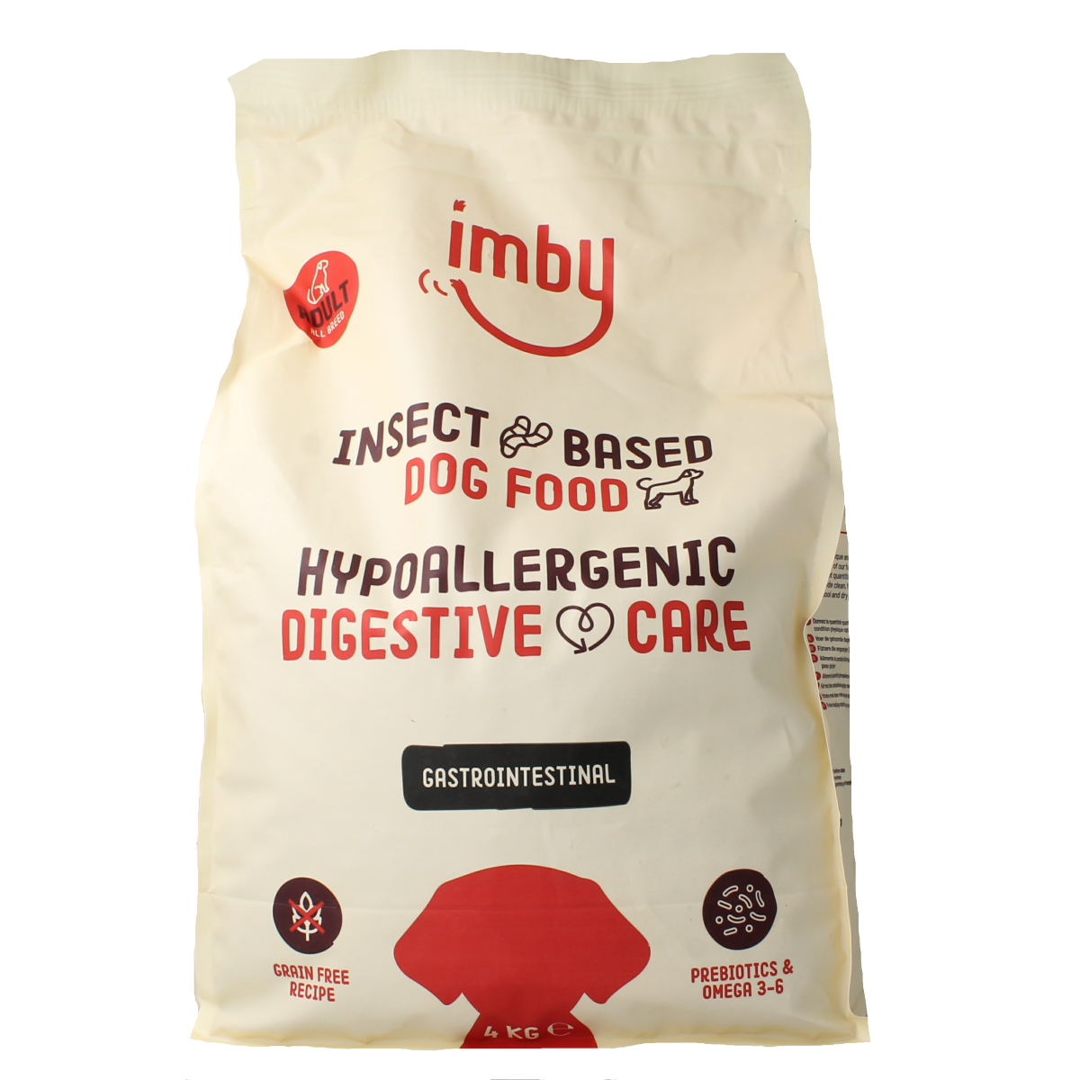 Imby Pet Food hondenbrokken met insecteiwitten voor de spijsvertering, 4 kg dierenvoeding op de afbeelding