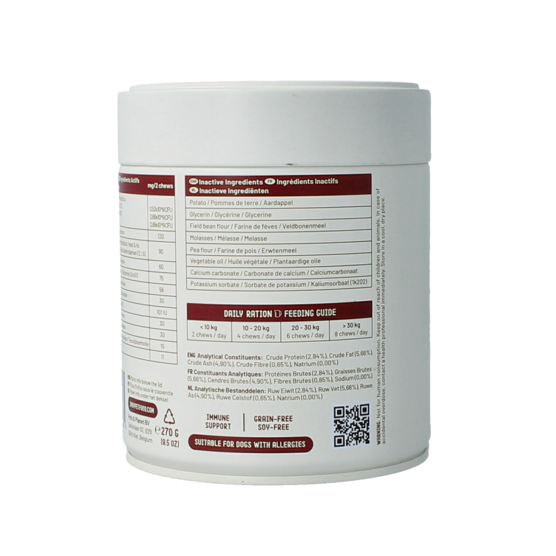 Imby Pet Food supplement for dogs with anti-allergy and itching relief, shown as 90 chewable tablets in the image.