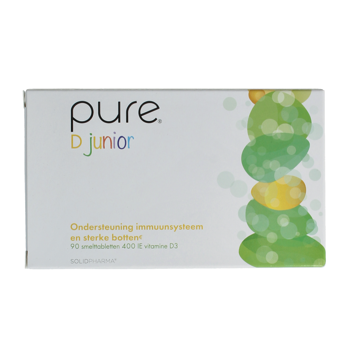 Pure D Junior vitamin tablets for children, displaying a bottle of Pure brand vitamin Enkel tablets.