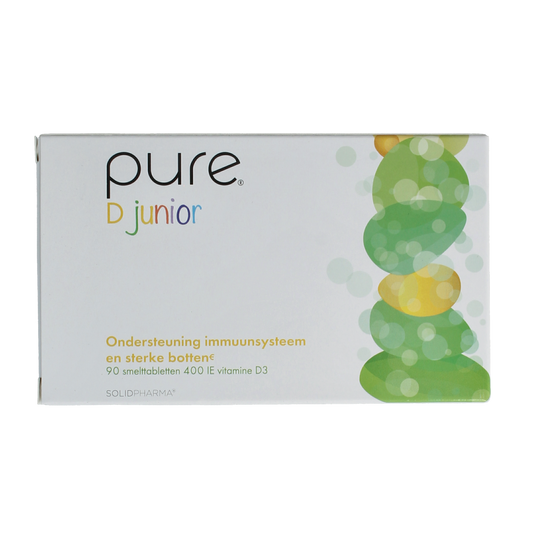 Pure D Junior vitamin tablets for children, displaying a bottle of Pure brand vitamin Enkel tablets.