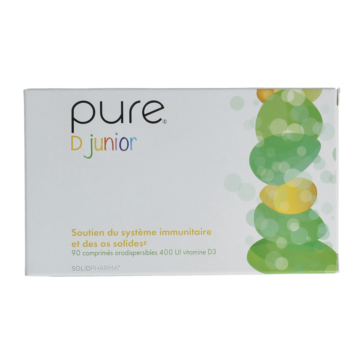 Pure D Junior 90 vitamin tablets in a bottle, designed for children to support daily health and immune system.