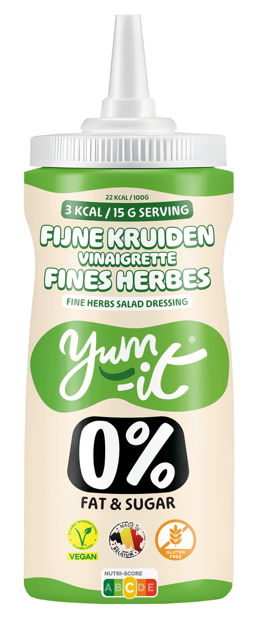 Yum-It Ciboulette salad dressing bottle showing fresh herbs and label, 250ml, for flavorful salads and dishes.