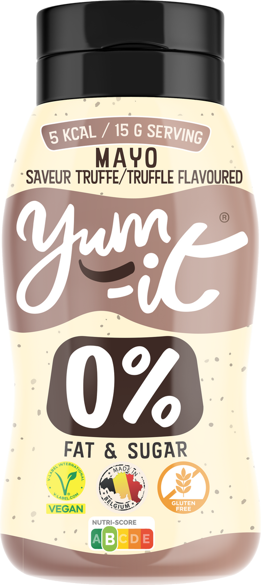 Yum-It Truffle Mayo in a 300g jar, creamy sauce with truffle flavor, part of Yum-It Sauzen en Smaakmakers collection