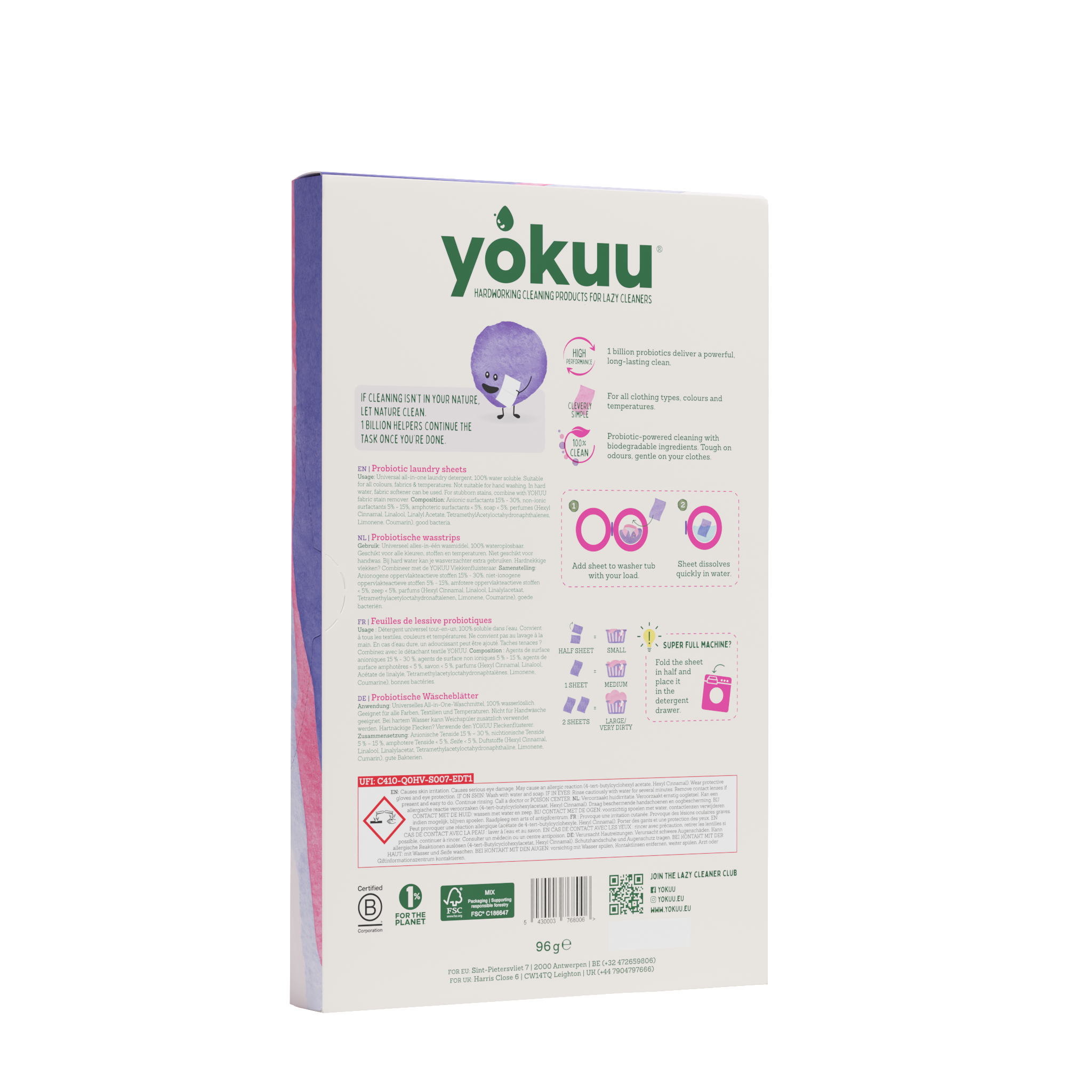 Yokuu Wasstrips lavendel laundry detergent strips, 96 grams, natural lavender scent, eco-friendly washing product.
