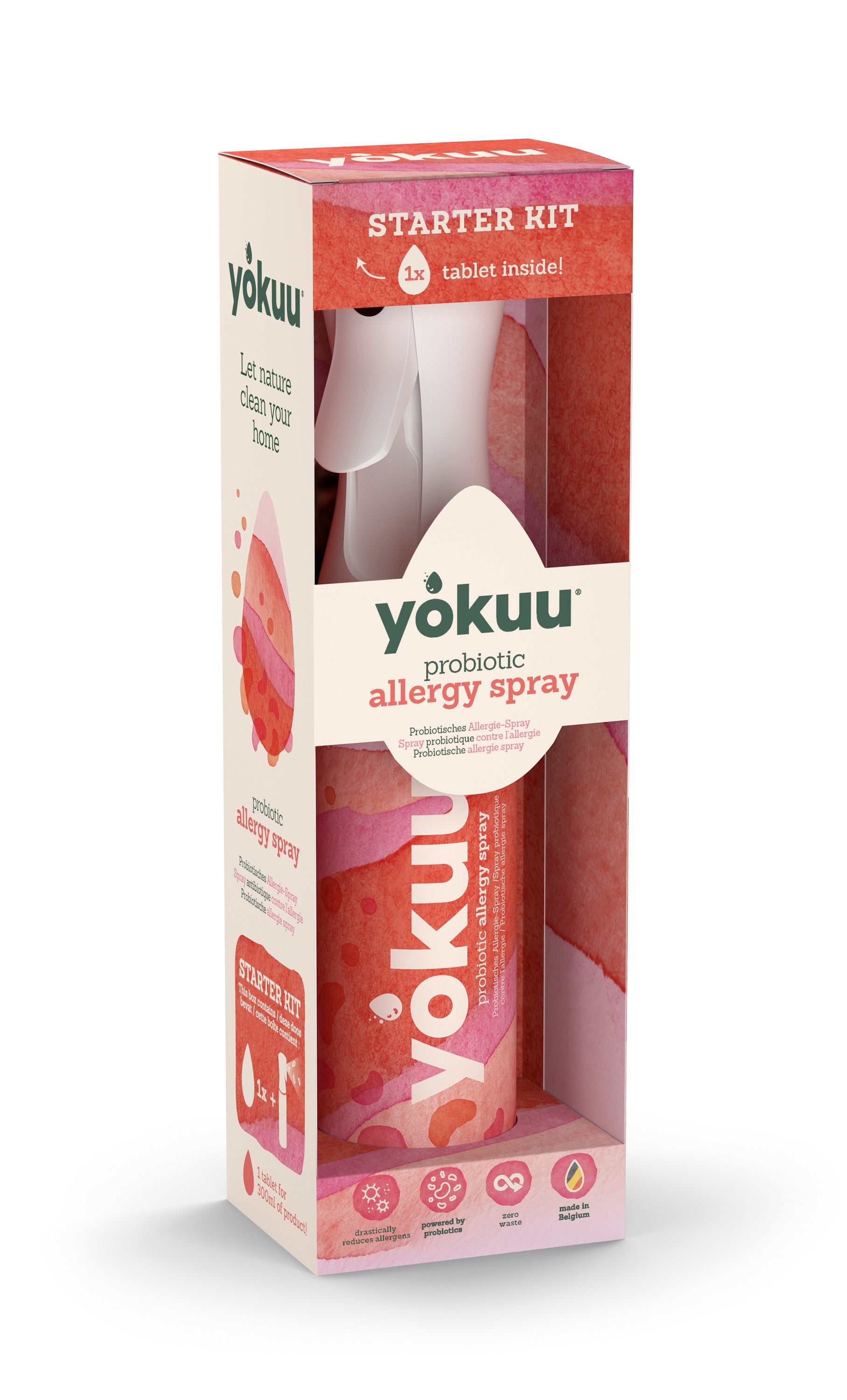 Yokuu allergy spray start kit with scent diffuser and one spray bottle, featuring natural fragrance and allergy relief components.