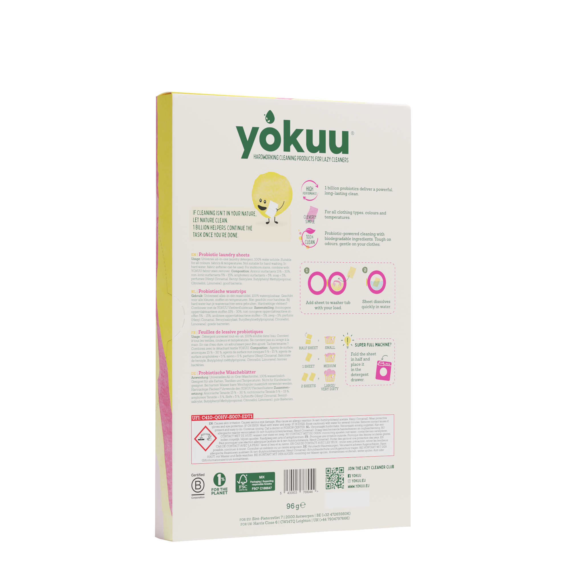 Yokuu Wasstrips fresh linen laundry detergent strips, 96 grams, eco-friendly wasmiddelen for clean, fresh laundry.