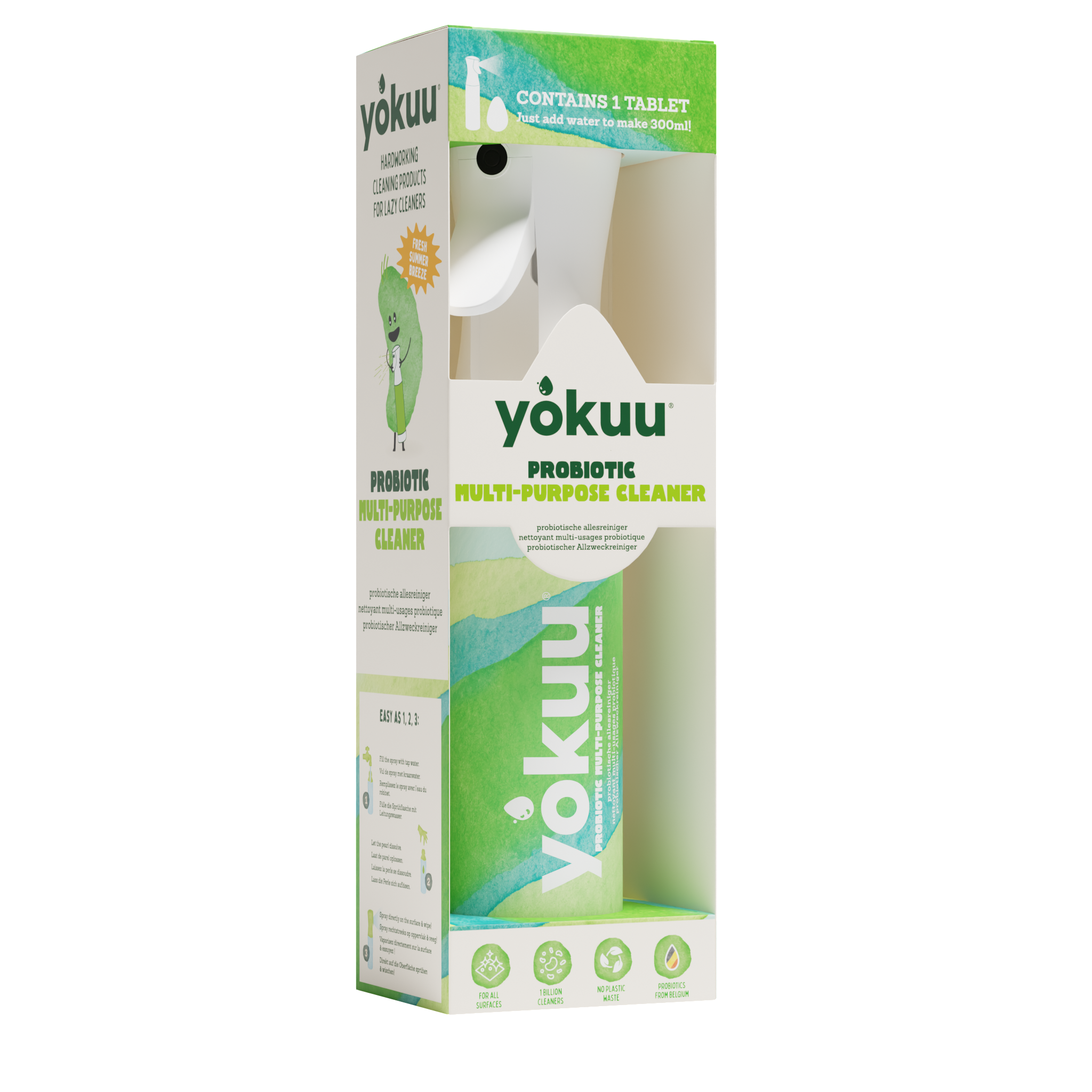 Yokuu Allesreiniger starter kit with cleaning spray bottle and accessories for household cleaning tasks.