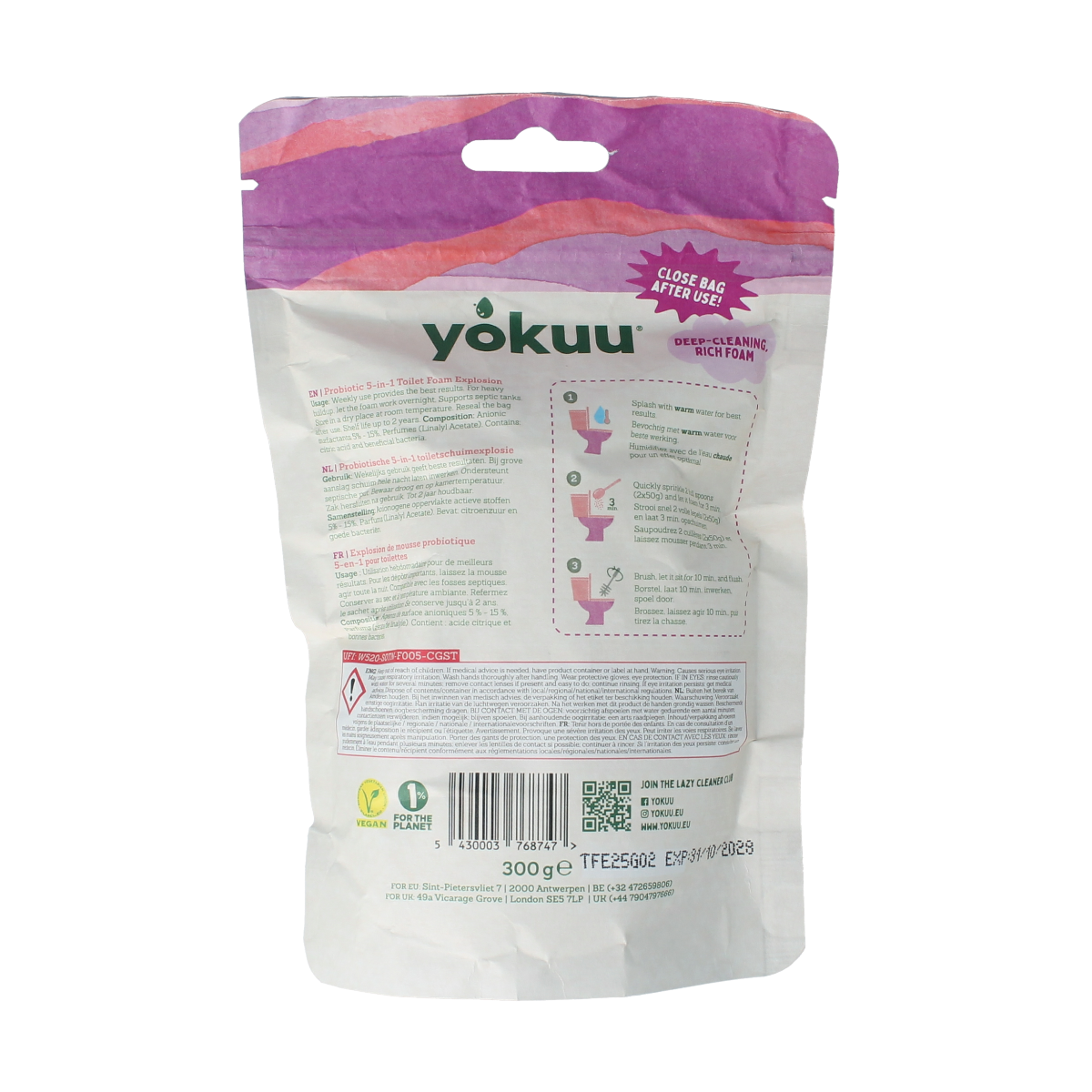 Yokuu Probio toilet spray foam 5-in-1, 300g, natural toilet cleaner and freshener with probiotic formula