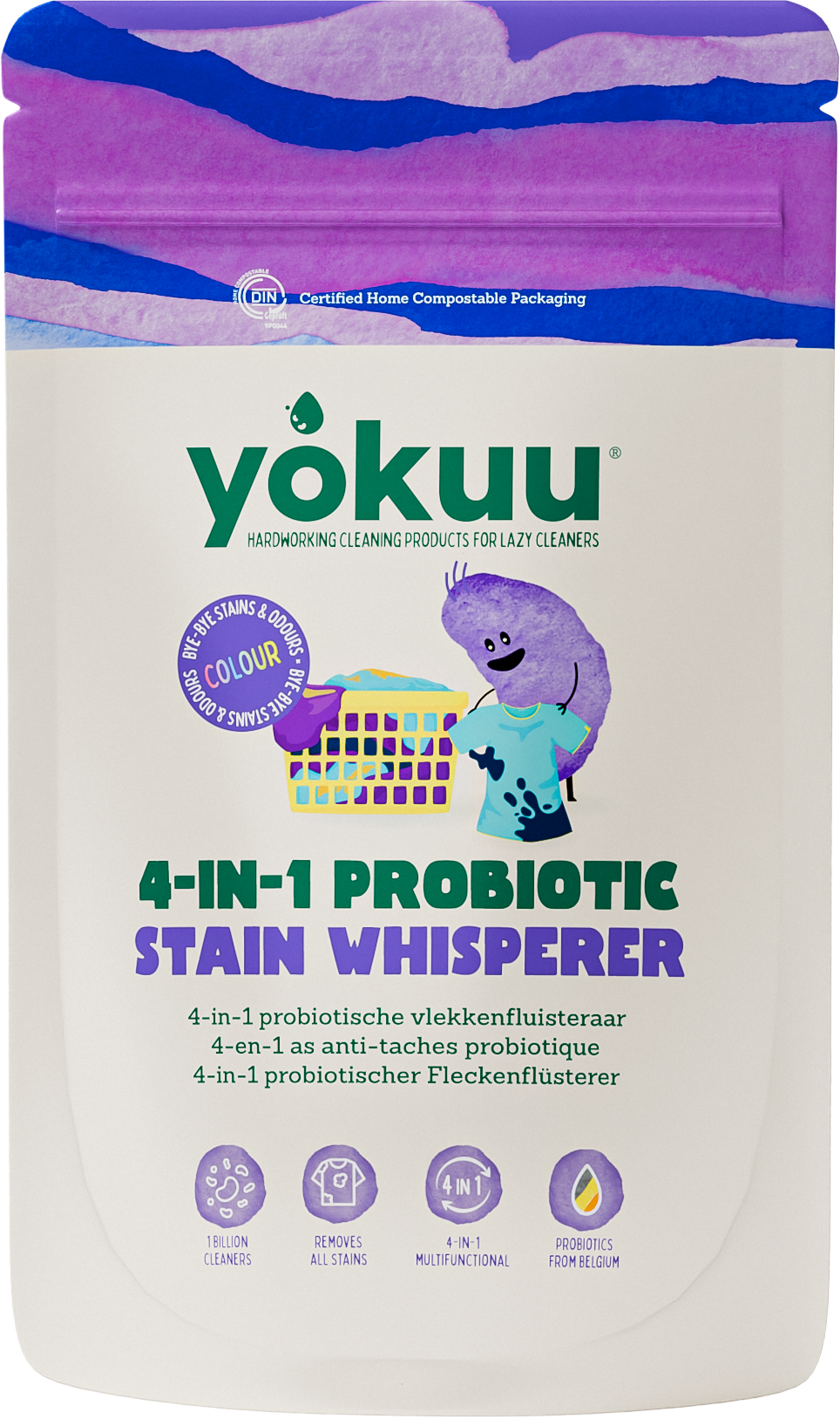 Yokuu 4-in-1 probiotic stain remover wasmiddel in a 1020g package, natural cleaning with probiotic power for effective stain removal.