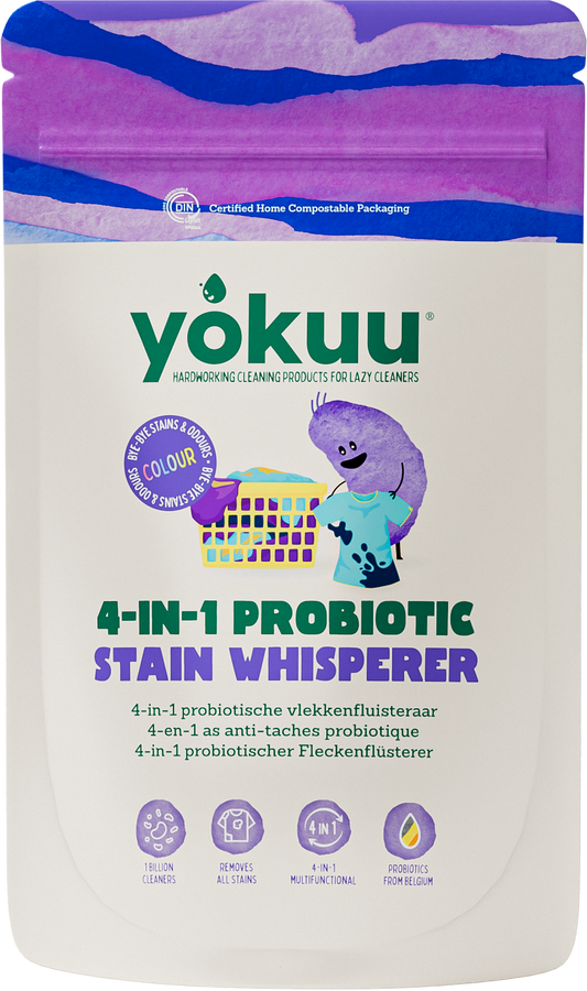 Yokuu 4-in-1 probiotic stain remover wasmiddel in a 1020g package, natural cleaning with probiotic power for effective stain removal.