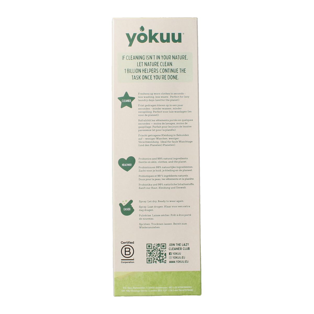 Yokuu Probiotische kledingopfrisser startkit met parel en spray, geurverspreiders voor frisse, schone kleding.