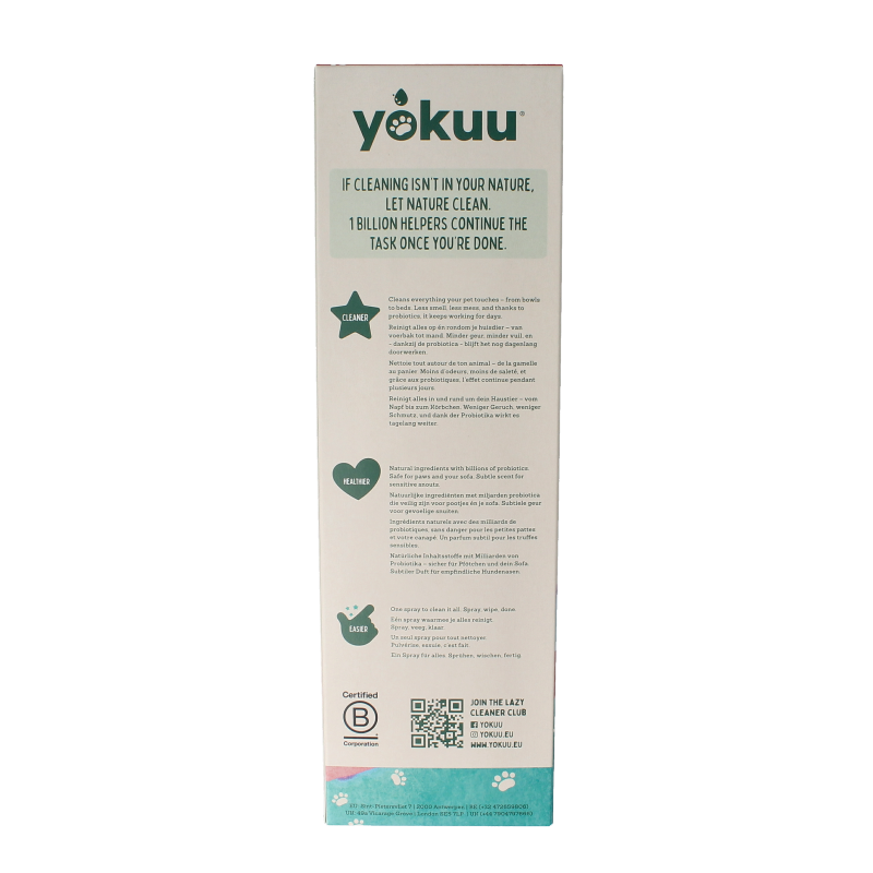 Yokuu Probio allesreiniger startset for pet households, includes cleaning spray and accessories for pet-safe cleaning.