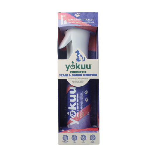 Yokuu Probio pet stain and odor remover start set with bottles and applicator for cleaning pet accidents and odors.