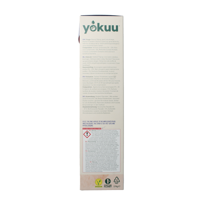 Yokuu Probio vlek en geurverwijderaar huisdieren startset, inclusief spray en reinigingsproducten voor dierenverzorging.