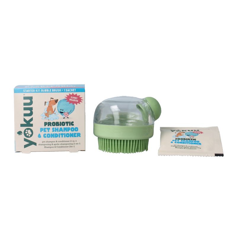 Yokuu Probio dierenverzorging shampoo en conditioner startset voor huisdieren, fles met blauwe en witte verpakking