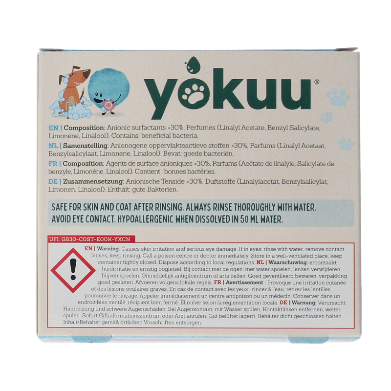Yokuu Probio shampoo and conditioner pet care set for animals, featuring bottles with labels and pump dispensers.