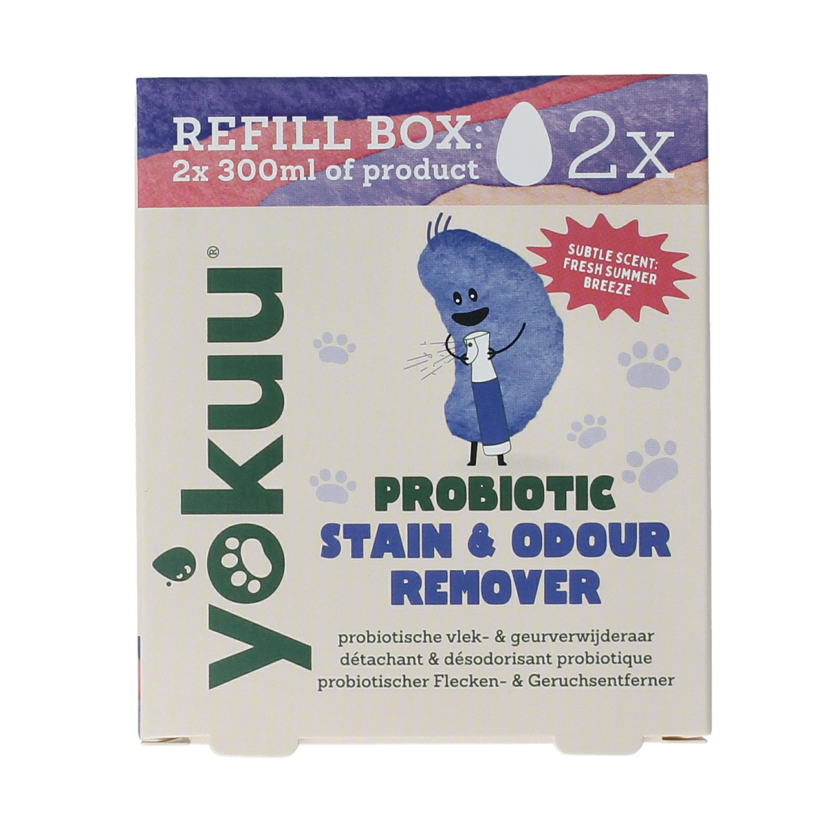 Yokuu Probio vlek en geurverwijderaar huisdieren refill pack with 2 wipes, designed for pet stain and odor removal.