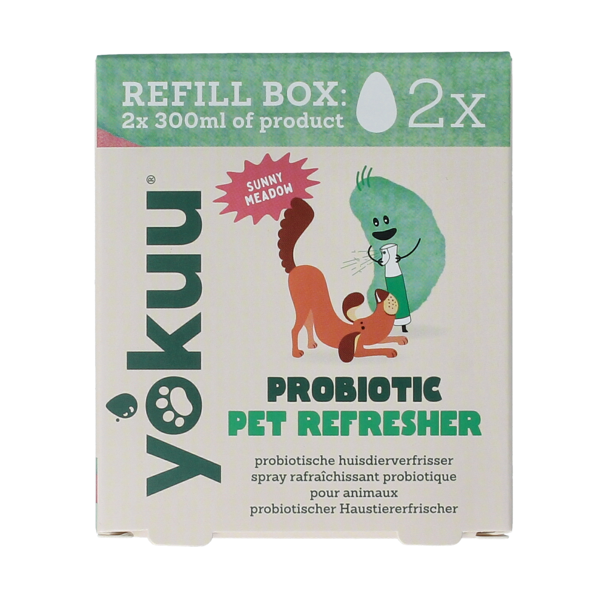 Yokuu Probio huisdierverfrisser refill pack with two units, pet grooming product for freshening up pets and their environment.