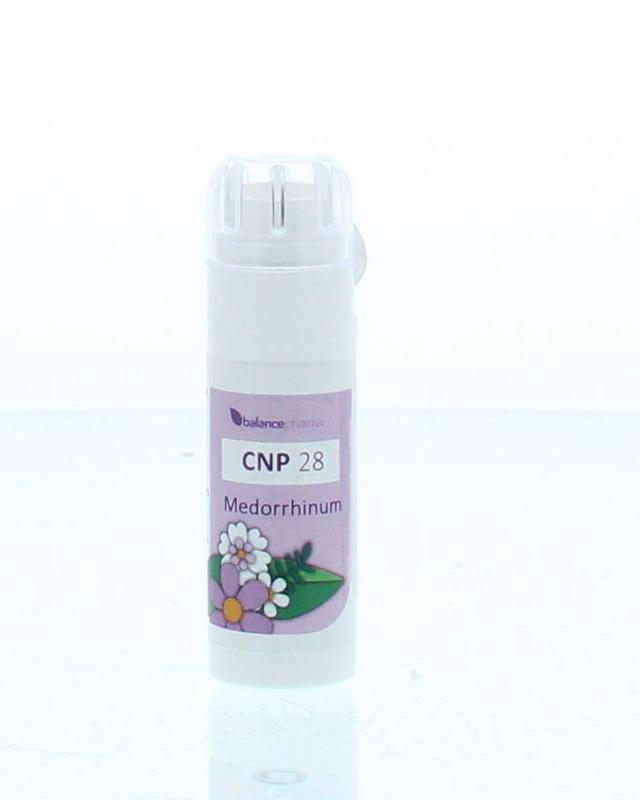 Balancepharma CNP28 Medorrhinum Constitutieplex herbal preparation in a small jar, showing the product label and packaging.