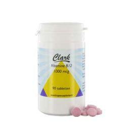 Clark Vitamine B12 1000mcg tablets, dietary supplement in a bottle, showing the supplement tablets on the bottle label.