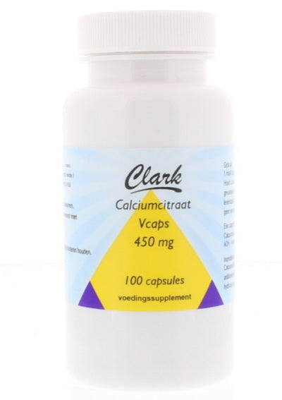 Clark Calcium Citrate 450mg vegetarian capsules, mineral supplement, shown in the image.