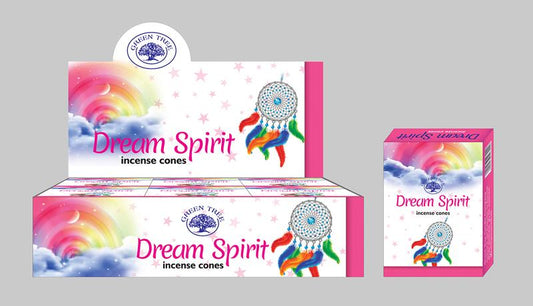 Green Tree Kegelwierook Dream Spirit incense sticks, 10-pack, natural wooden aroma sticks for relaxation and spiritual ambiance.